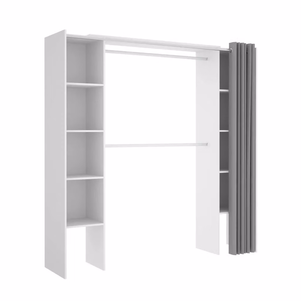 Guardaroba Acron DMORA, Struttura per cabina armadio moderna con appendiabiti e ripiani, L: 180 cm, P: 50 cm, H: 205 cm, Bianco e Grigio – 2