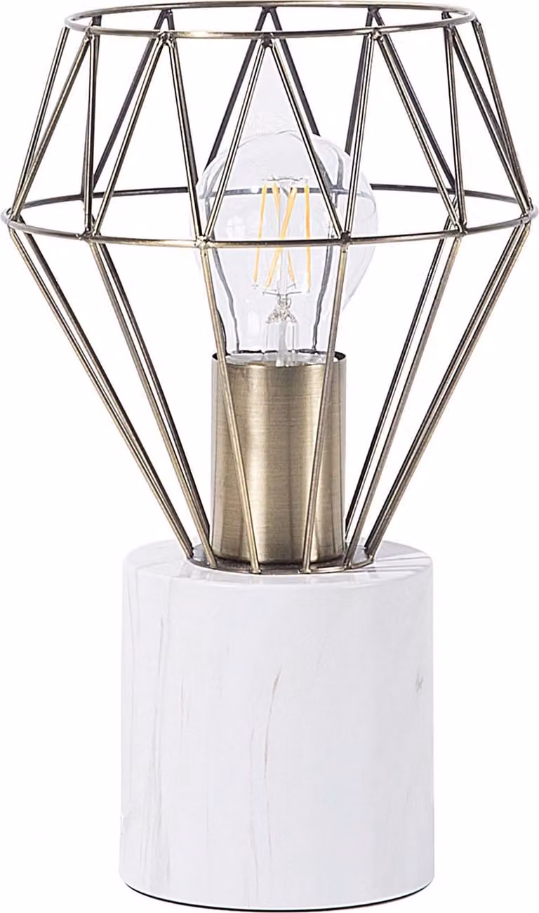 BELIANI Lampada da tavolo in metallo dorato 28 cm lampada con paralume a diamante dall'aspetto marmoreo e dal design moderno