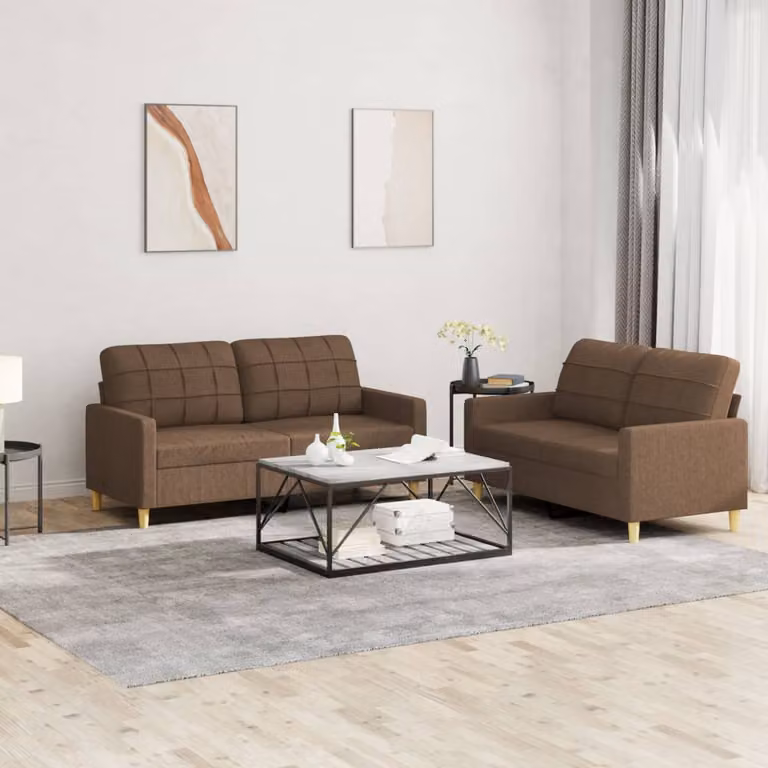 Set di 2 divani moderni vidaXL in tessuto marrone con cuscini decorativi