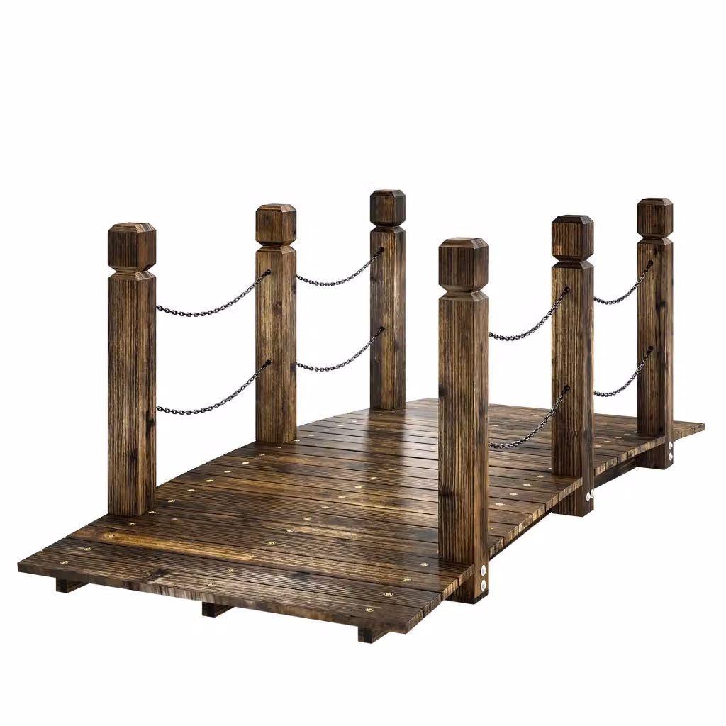 Ponte decorativo per giardino Xylo in legno carbonizzato marrone con ringhiera, lunghezza: 151 cm – 2