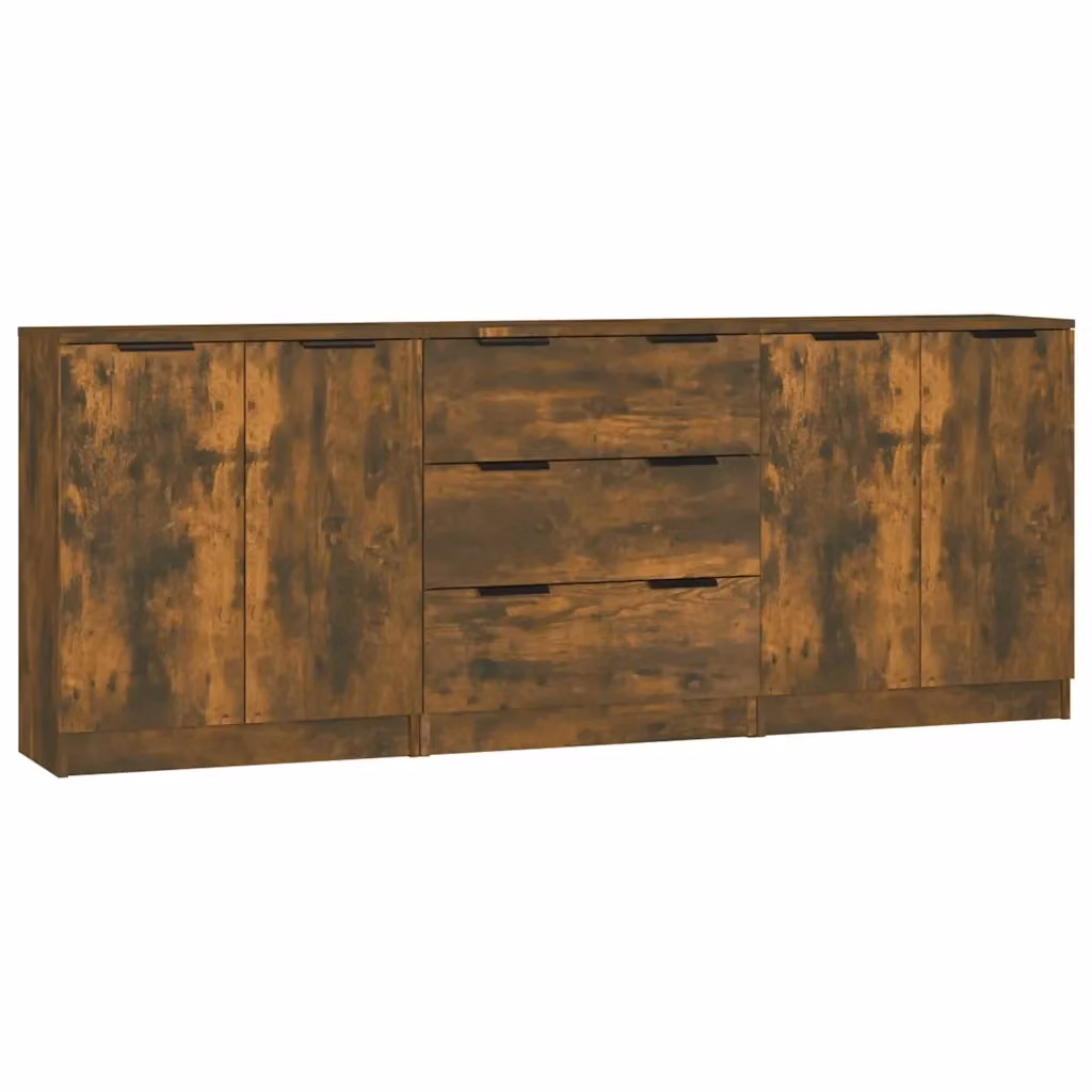 Set di 3 credenze vidaXL in legno multistrato color rovere fumo per la tua sala da pranzo, modello minimalista a parete – 2