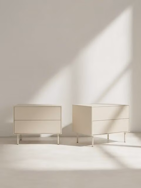 Set di 2 comodini Qbic Kenay Home beige con 2 cassetti