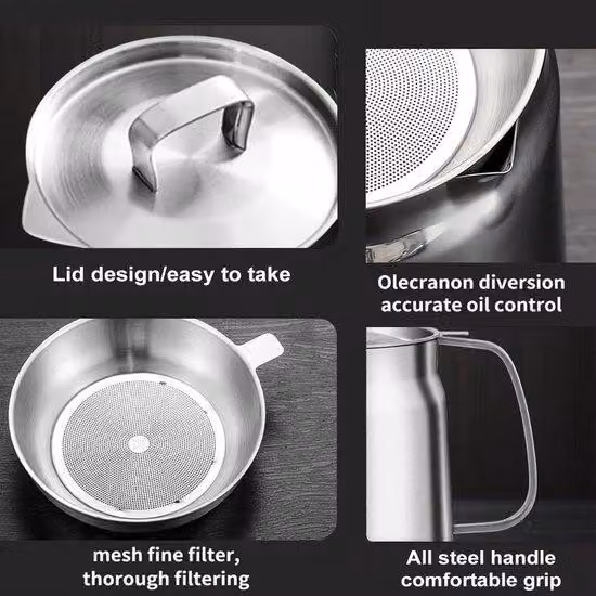 Filtro per olio in acciaio inossidabile, friggitrice a pressione da 1,5 litri con filtro e base di appoggio.