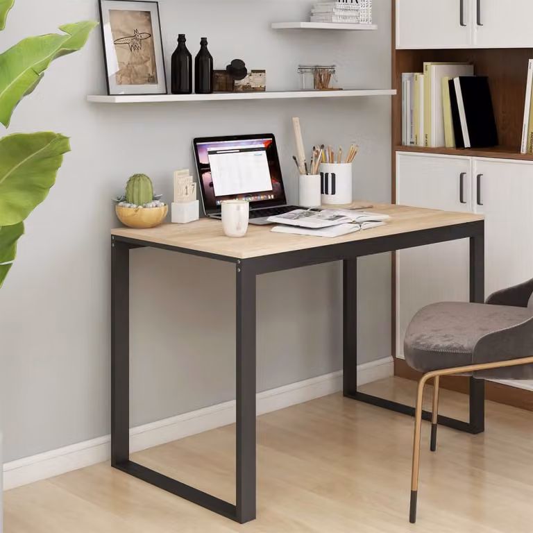 The Living Store Scrivania per computer nera e rovere 110x60x73cm materiale in legno
