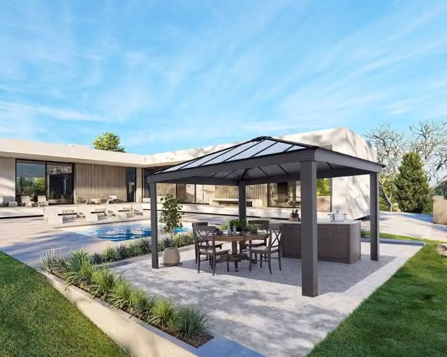 Gazebo in alluminio CANOPIA Dallas con tetto in policarbonato grigio antracite L: 4,3 x P: 4,3 m