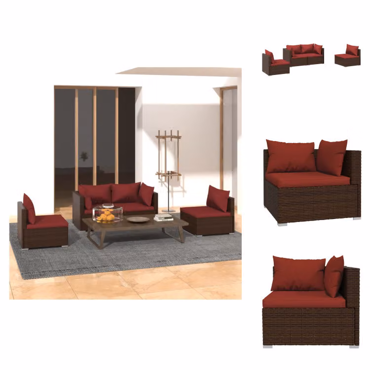 vidaXL Set da salotto da giardino 4 pezzi con cuscini in rattan marrone - Set di mobili da giardino