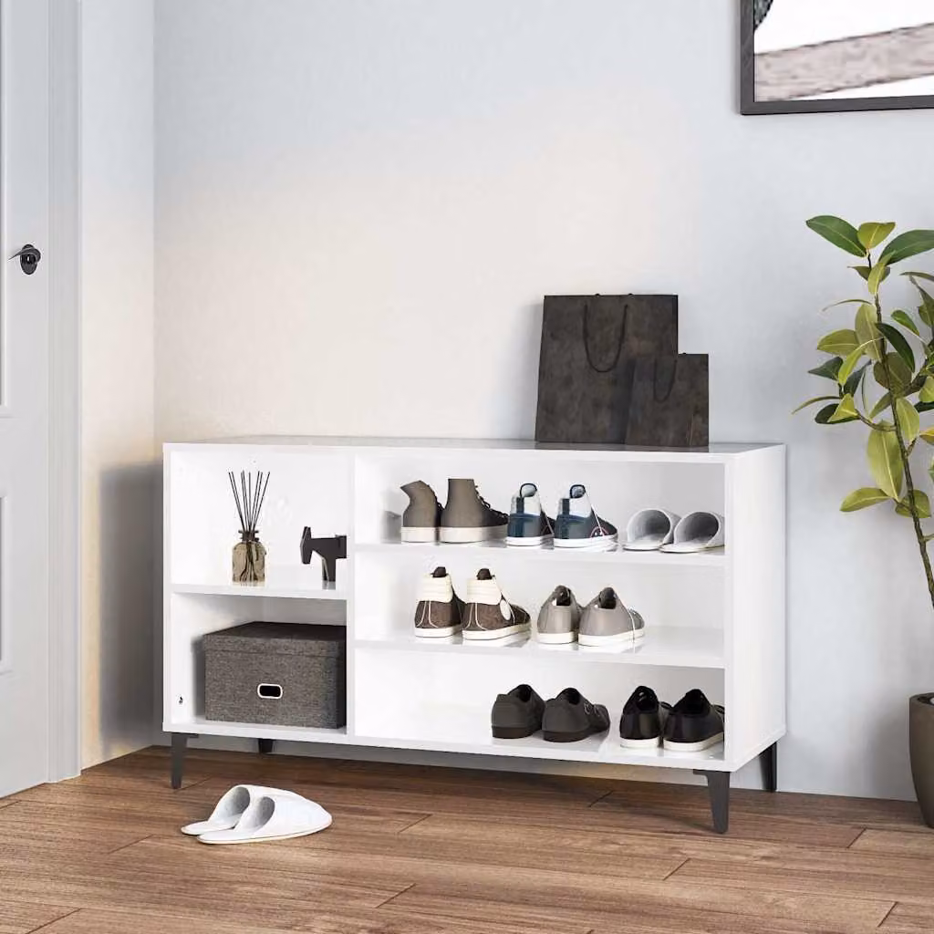 Scarpiera moderna vidaXL Bianco Lucido con ante a battente e ripiani, L/P/H: 102 x 36 x 60 cm