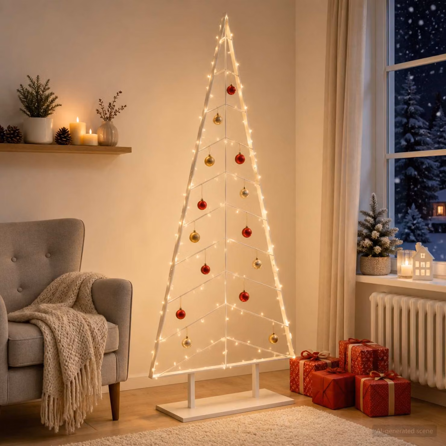 Albero di Natale moderno vidaXL KUOPIO in metallo bianco con supporto, Altezza: 210 cm