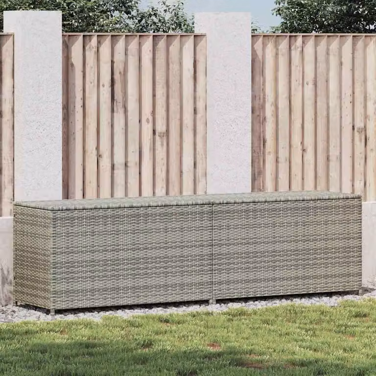 Baule da giardino in polyrattan e metallo vidaXL, colore grigio, L 200 cm x P 50 cm x H 60 cm
