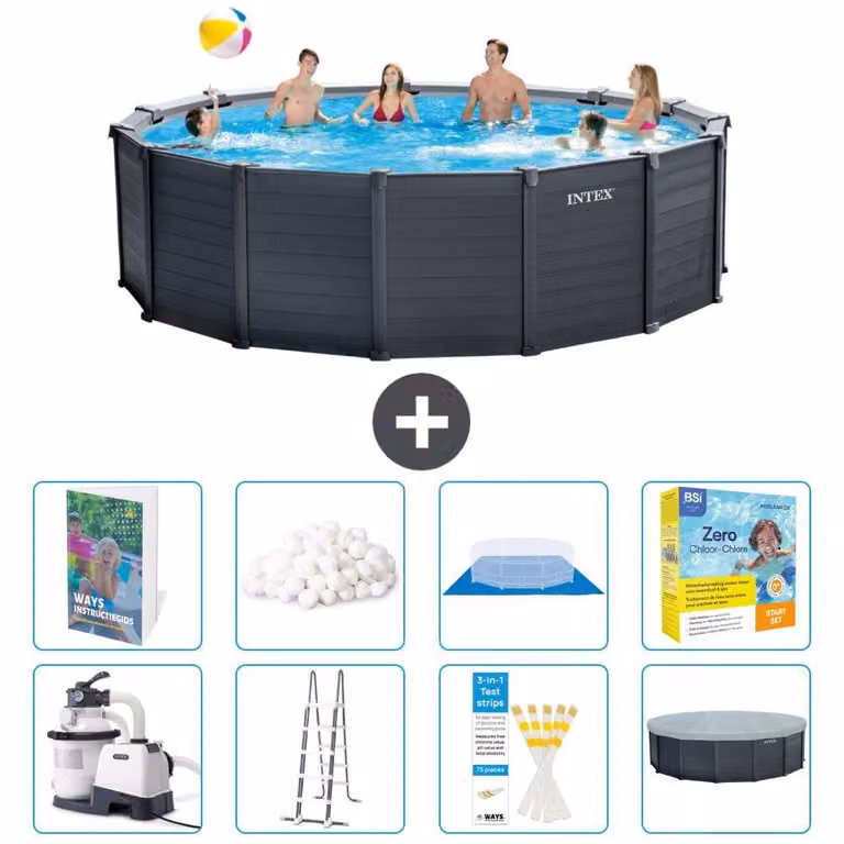 Pannello per piscina in grafite, modello Rund - 478x124 cm - composto da 7 elementi, codice S597