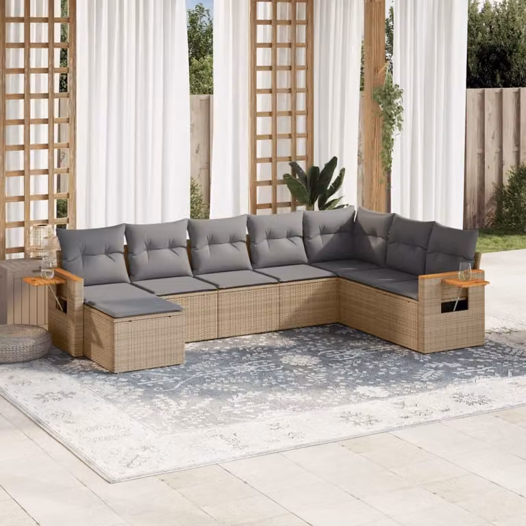Maison Exclusive - Set Divano da Giardino 8 pz con Cuscini Beige in Polyrattan