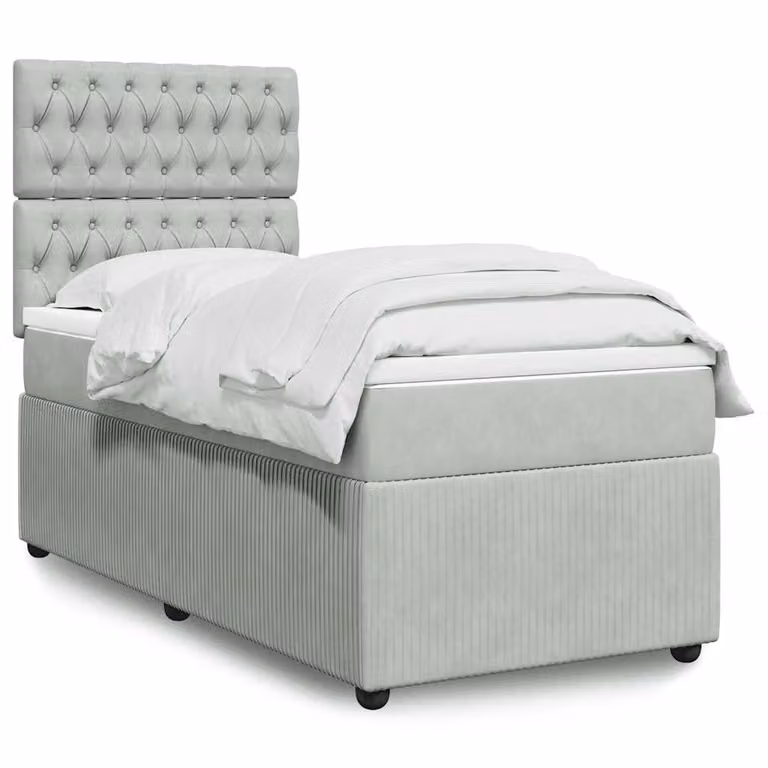 vidaXL Giroletto a Molle con Materasso Ibrido in Velluto Grigio e Bianco L/P/H: 200 x 80 x 150,5 cm