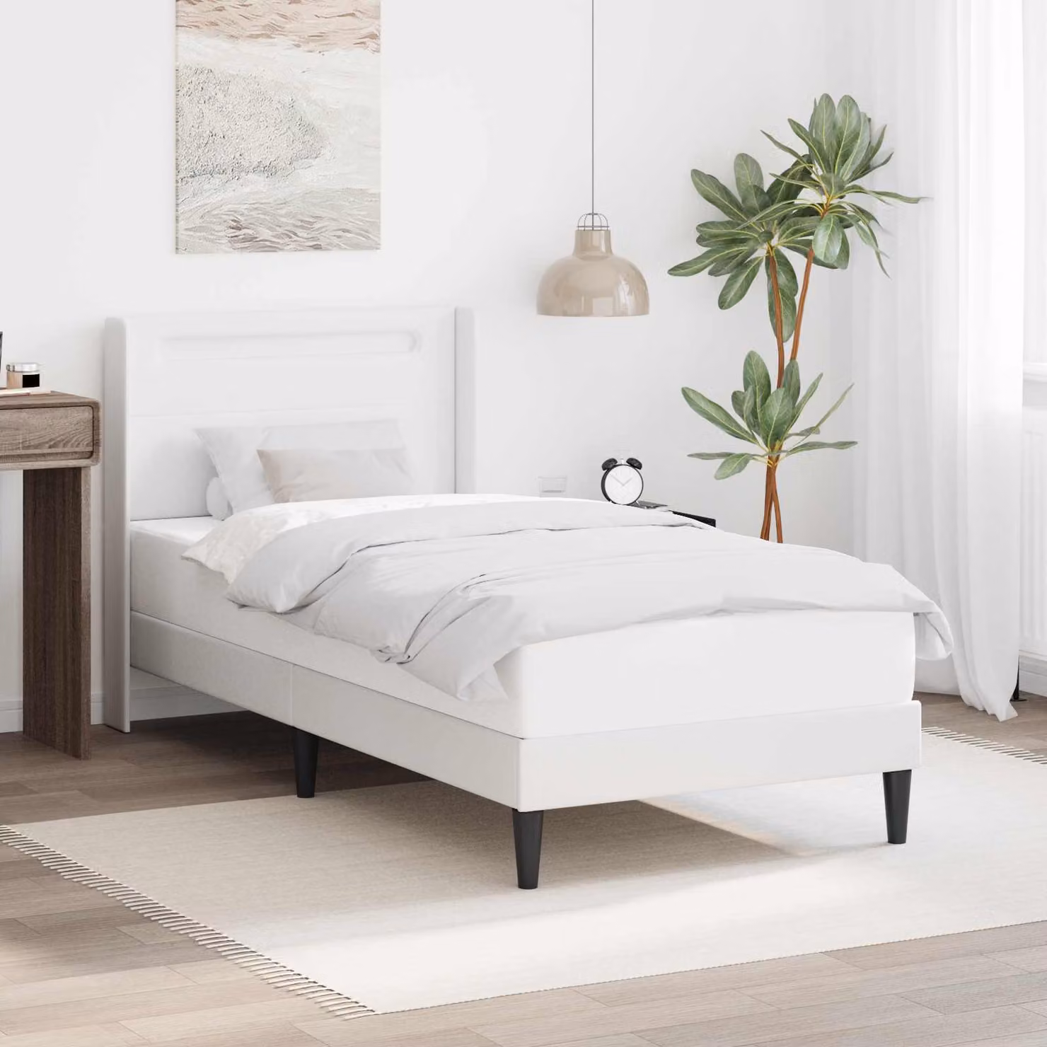 vidaXL Struttura del letto con testiera in similpelle bianco con illuminazione sottostante e porta USB, L/P/H: 200 x 80 x 140 cm