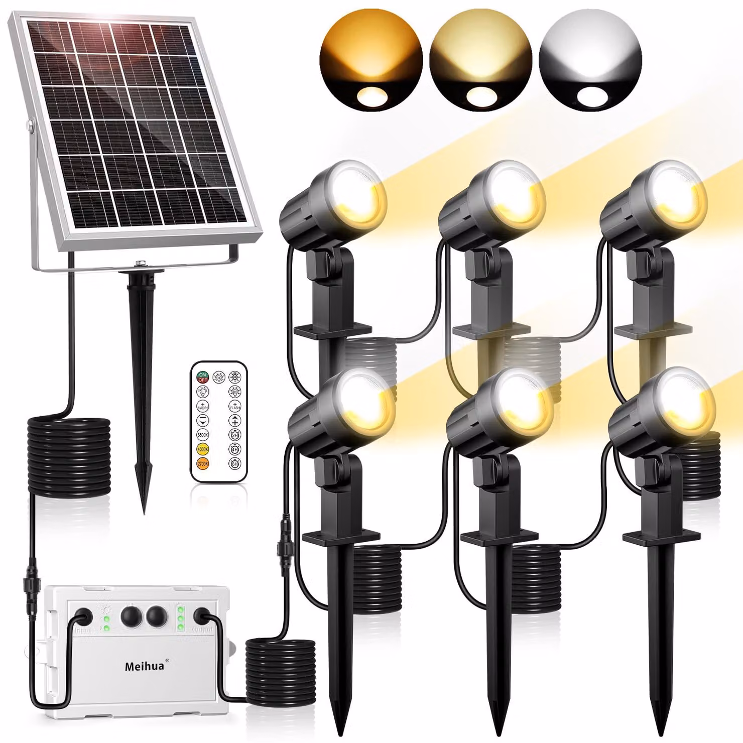 Set di 6 luci solari, grado di protezione IP66, 3 temperature di colore, con telecomando