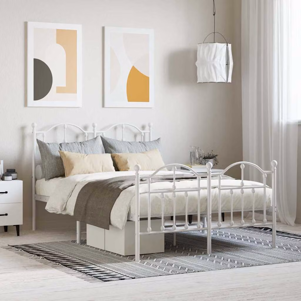 vidaXL Giroletto con Testiera e Pediera in Metallo Bianco L/P: 120 x 200 cm