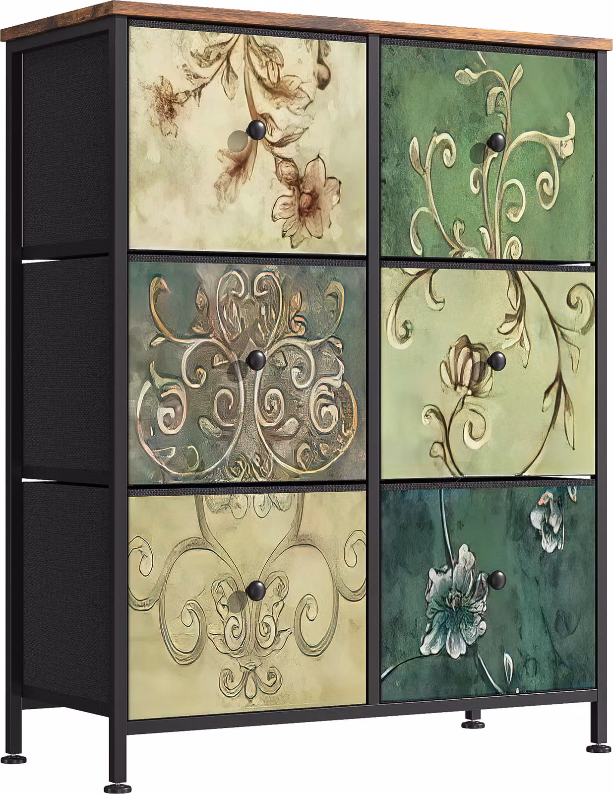 Cassettiera Fortuna Lai con 6 cassetti in tessuto, credenza con cassetti in tessuto, cassettiera per cucina ufficio corridoio, mobile TV con cassetti in tessuto