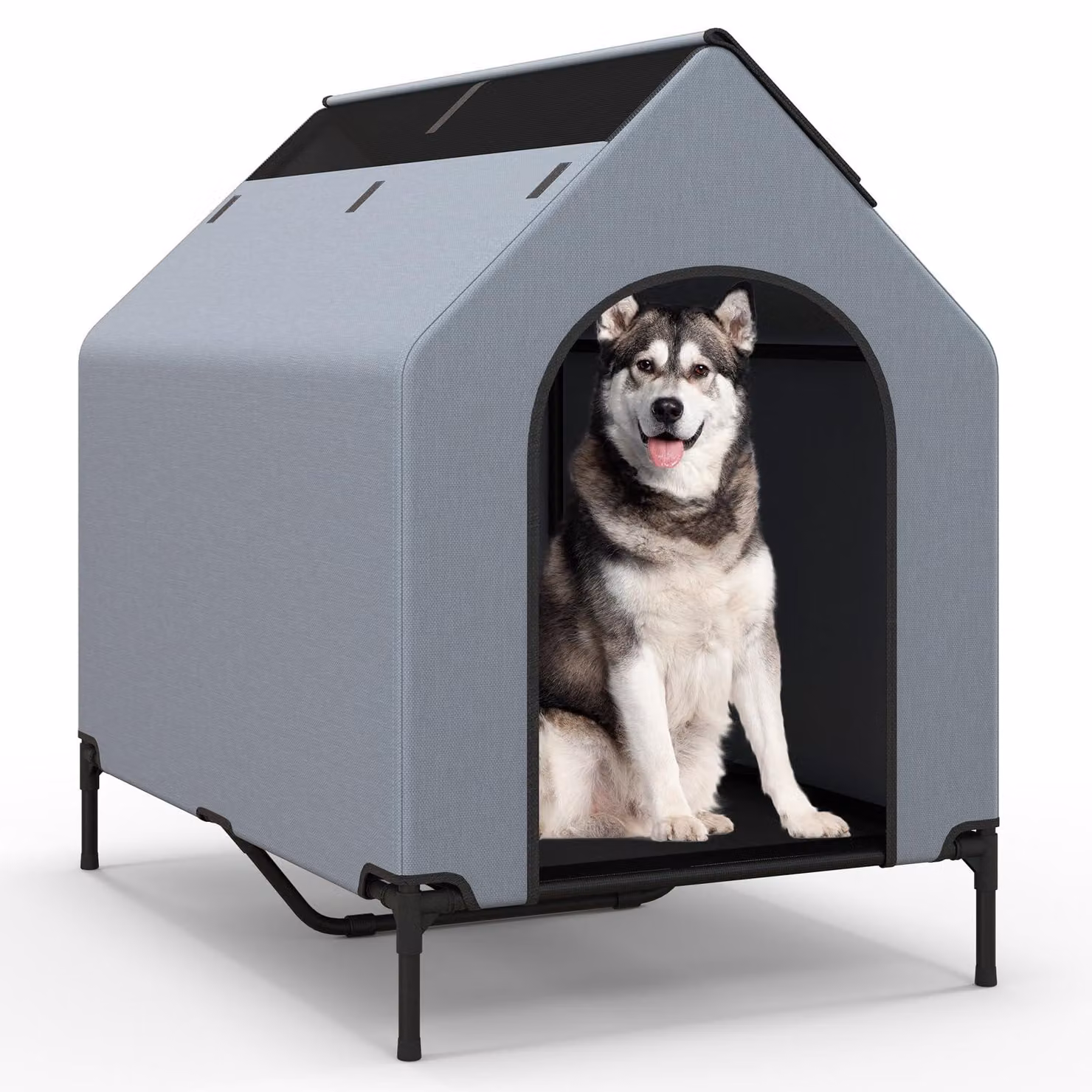 Rifugio per cani da esterno 2 in 1, con cuccia rialzata e copertura rimovibile