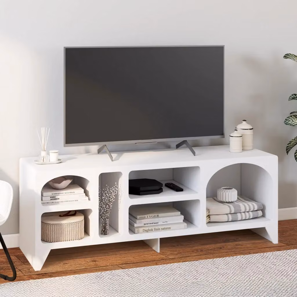Mobile TV moderno IDMarket ALESIA in legno bianco con 6 nicchie L: 140 cm, P: 40 cm, H: 50 cm – 2
