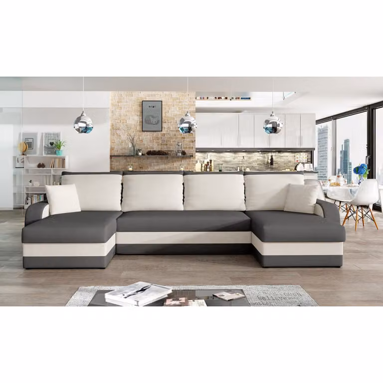 MIRJAN24 Divano angolare Kris U, elegante divano angolare con box letto e funzione letto, divano a U, divano letto (Alova 36 + Alova 71)