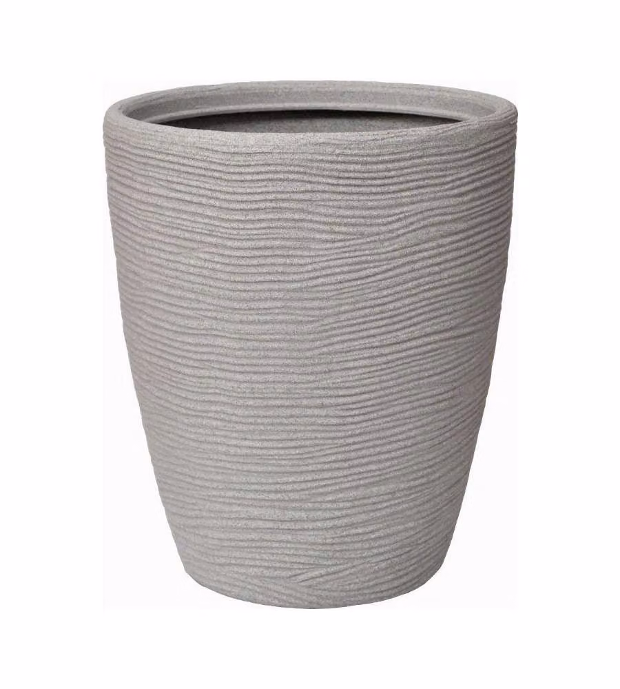 Vaso Shabby Chic Telcom con Corda e Design Rigato Bombato, Colore Beige o Grigio, H 36 cm x L 30 cm