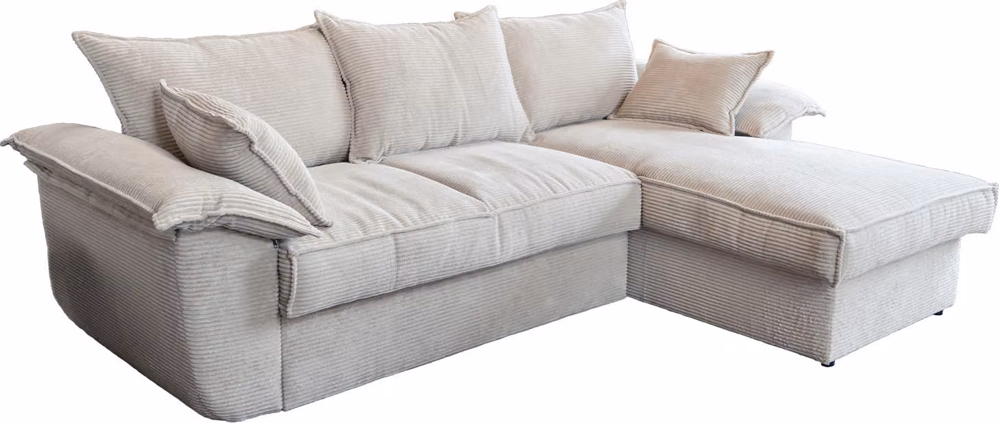 KAWOLA Divano DAMETO Divano letto angolare Divano letto con contenitore Cord white Recamiere destra