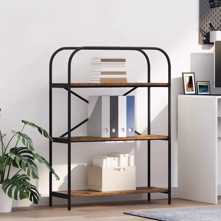 Libreria moderna vidaXL a 3 livelli in legno e metallo, colore marrone, L 80 cm x P 30 cm x H 109 cm
