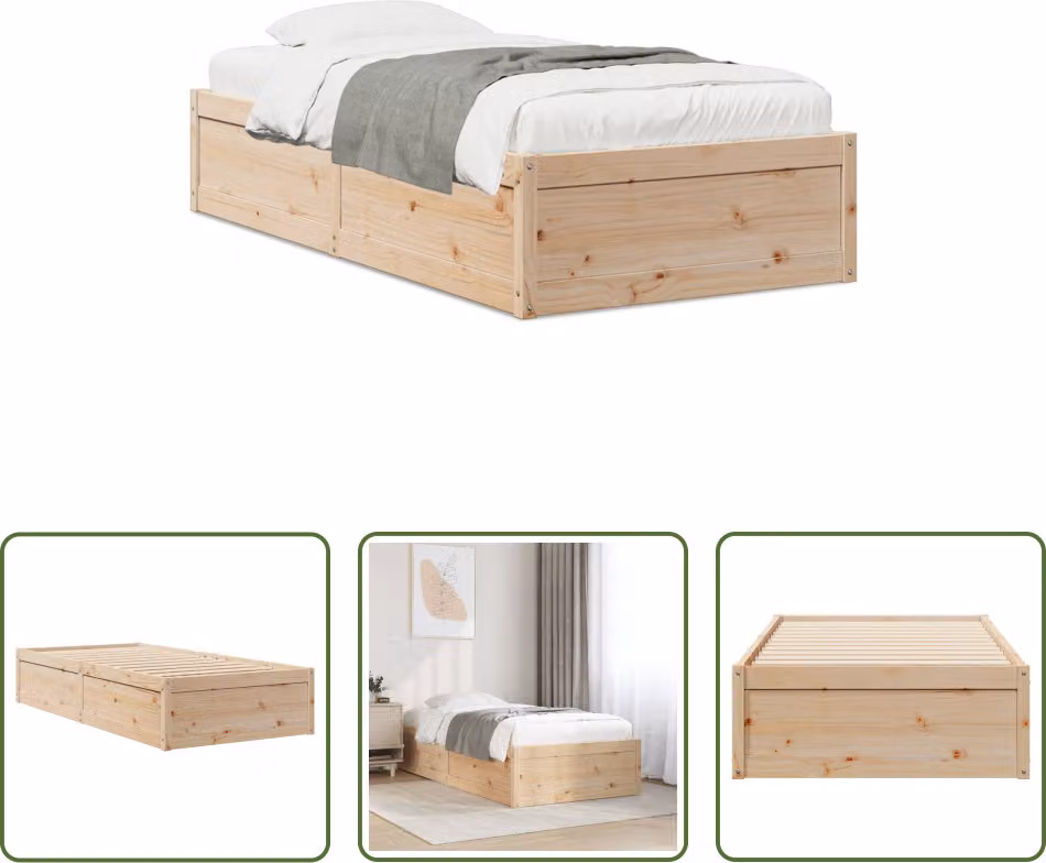The Living Store Letto in legno massiccio senza materasso 75x190 cm in legno di pino
