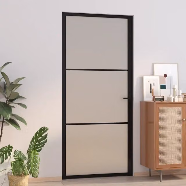 Porta Interna Moderna vidaXL in Alluminio e Vetro Trasparente Nero Opaco L: 93 cm, H: 201,5 cm