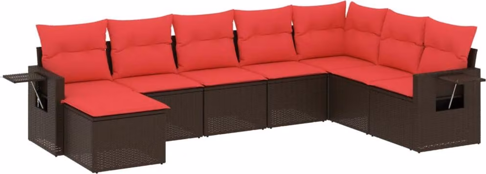 Set Divani da Giardino 8 pz con Cuscini Marrone in Polyrattan