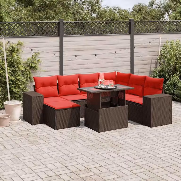 Maison Exclusive - Set di 8 pezzi per giardino con cuscini, marrone, polyrattan