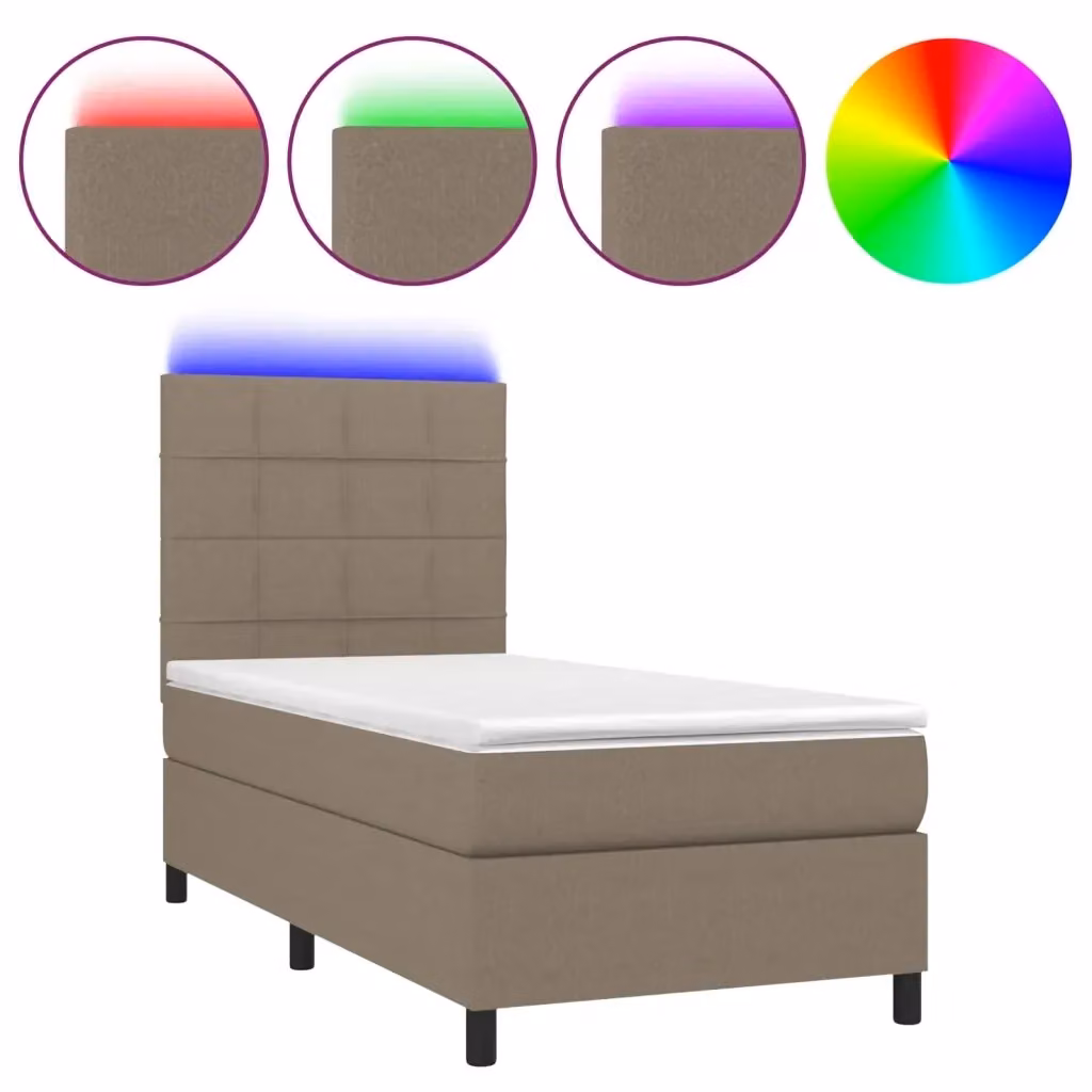 Letto Ibrido con Materasso e Illuminazione LED vidaXL in Tessuto Tortora L/P/H: 90 x 190 x 128 cm – 2