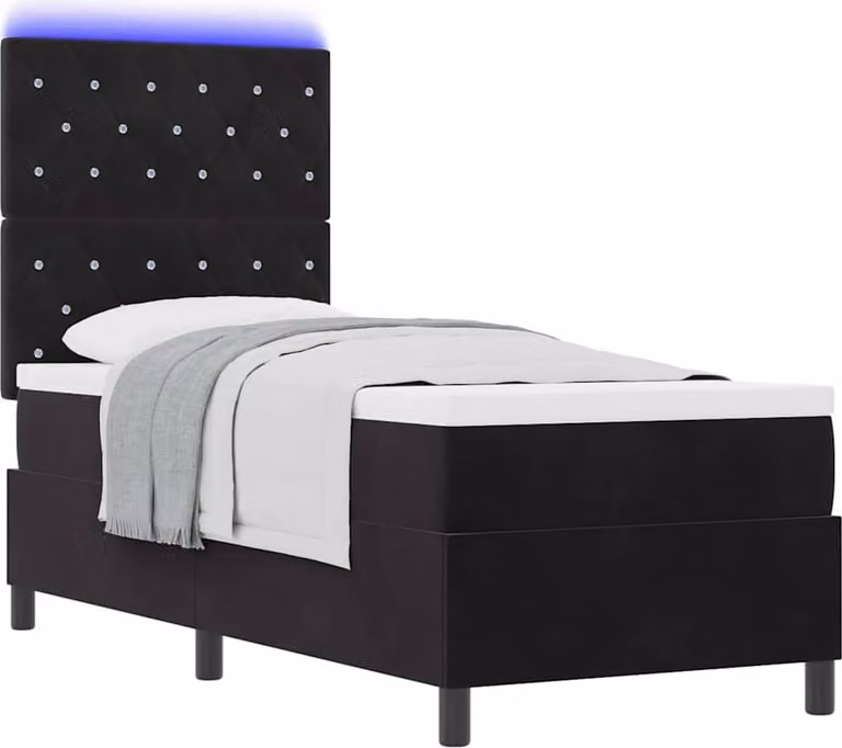SYFAX™ Letto a Sorgente LED con materasso Nero 80 x 200 cm Tessuto