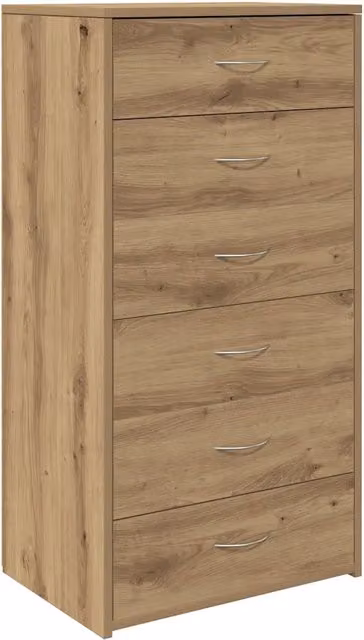 Credenza Buffet da pranzo con 6 cassetti in stile artigianale colore rovere, L 50 cm, P 34 cm, H 96 cm