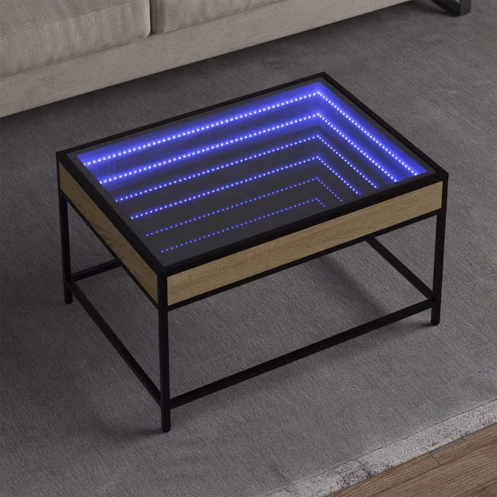 vidaXL Tavolino da Salotto Moderno con LED Rovere, L 70 cm x P 50 cm x H 41 cm