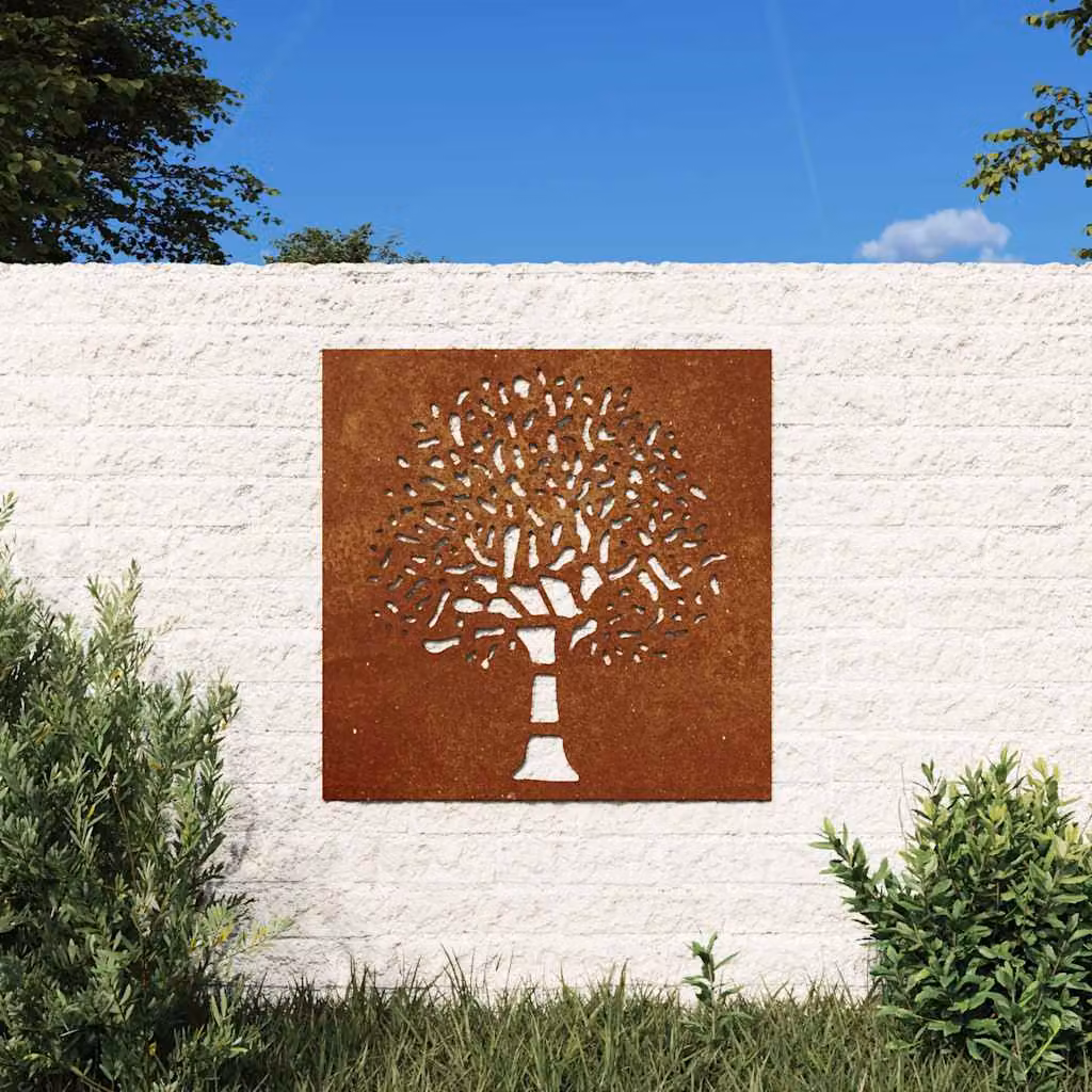 Decorazione Muro da Giardino con Albero in Acciaio Corten marrone vidaXL L 55 cm x P 55 cm