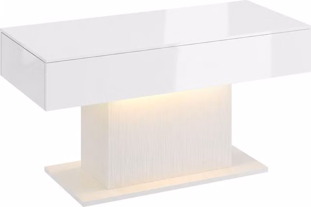 Tavolino Moderno HOMCOM Bianco con LED, Finitura Lucida, 2 Cassetti e Telecomando