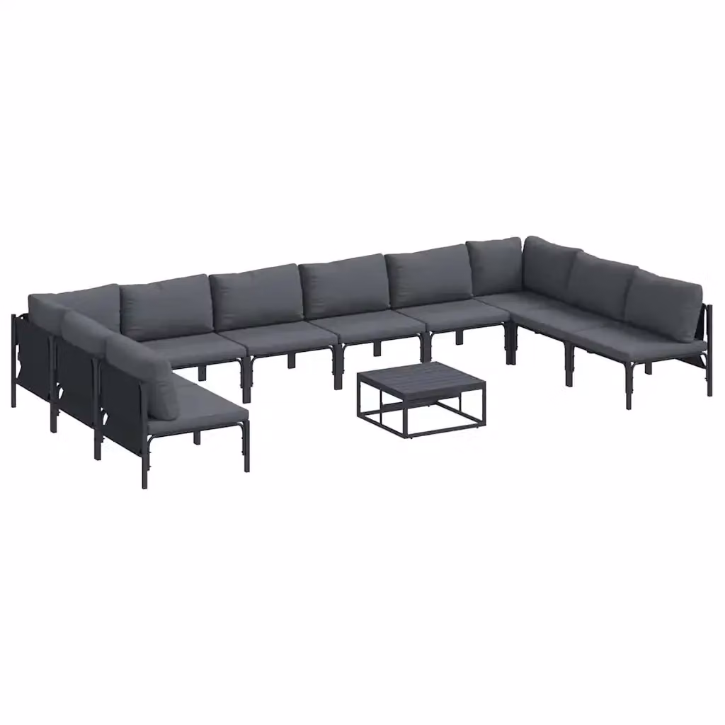 Set Divano da Giardino a L vidaXL con Cuscini in Tessuto Antracite e Nero con Struttura in Acciaio Verniciato a Polvere – 2