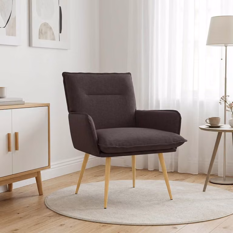 Poltrona Lounge Moderna vidaXL in Tessuto Marrone con Braccioli e Struttura in Metallo