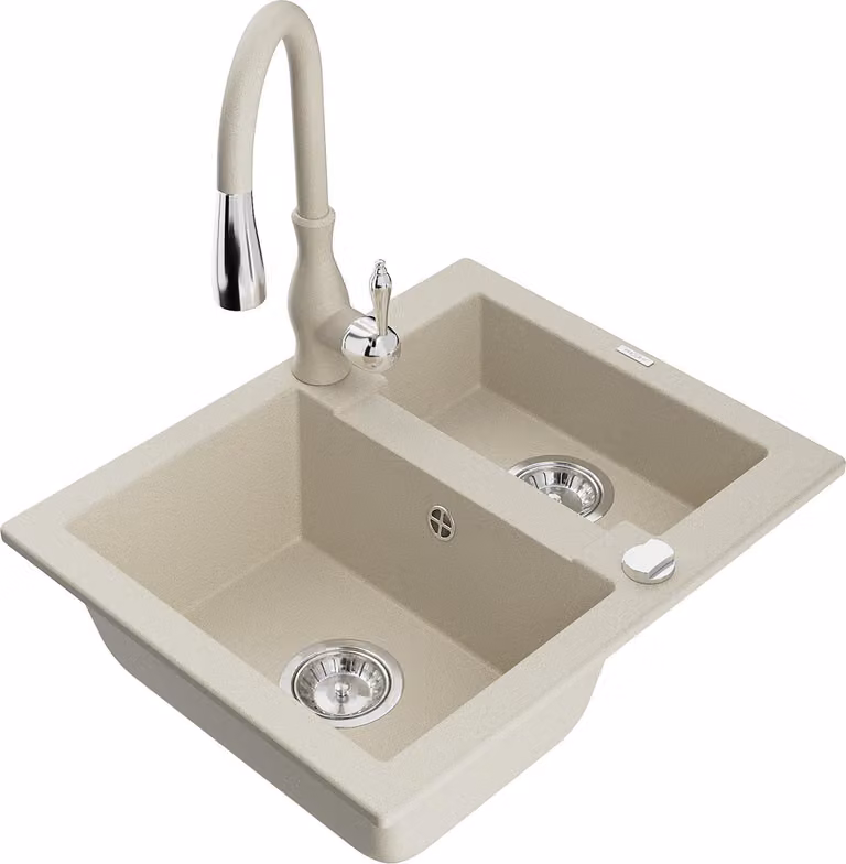 Mexen Carlos lavello in granito da 1,5 vasche con miscelatore da cucina Savita, beige - 6518-69-672601-69
