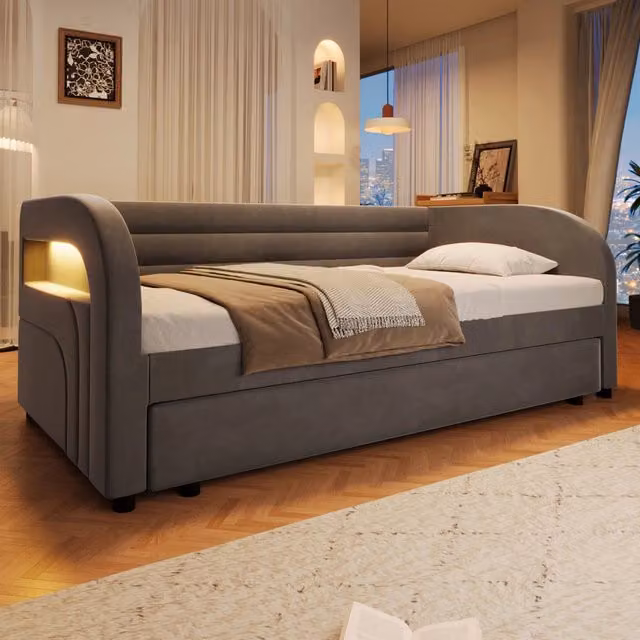 letto a piattaforma in flanella grigio 100 x 211 cm