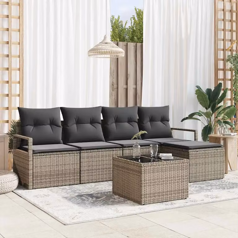Set di divani da giardino vidaXL a forma di L con cuscini, 6 pezzi, Grigio