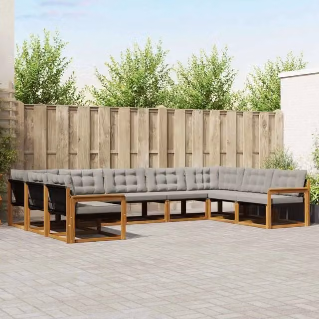 Set di divani da esterno 9 pz Grigio Naturale e Chiaro 3369834