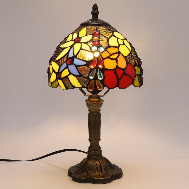 Lampada da tavolo in stile Tiffany - Vetro a mosaico - 38 cm - Paralume 20 cm - Fatta a mano