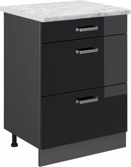 Mobiletto base per cucina R-Line Nero lucido/Antracite 60 cm PL Marmo Vicco