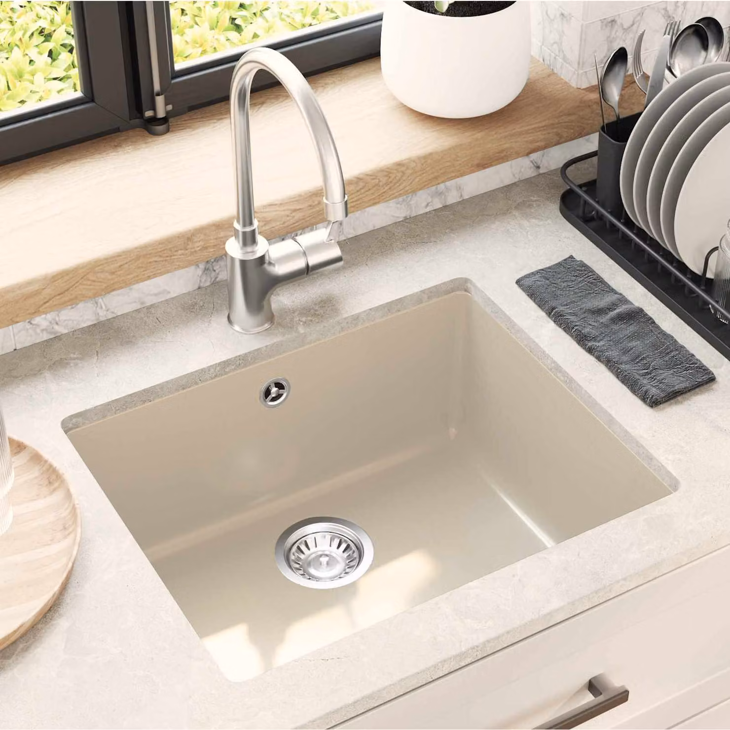 Lavello vidaXL in quarzo e resina beige L: 53 cm, P: 46 cm – 1