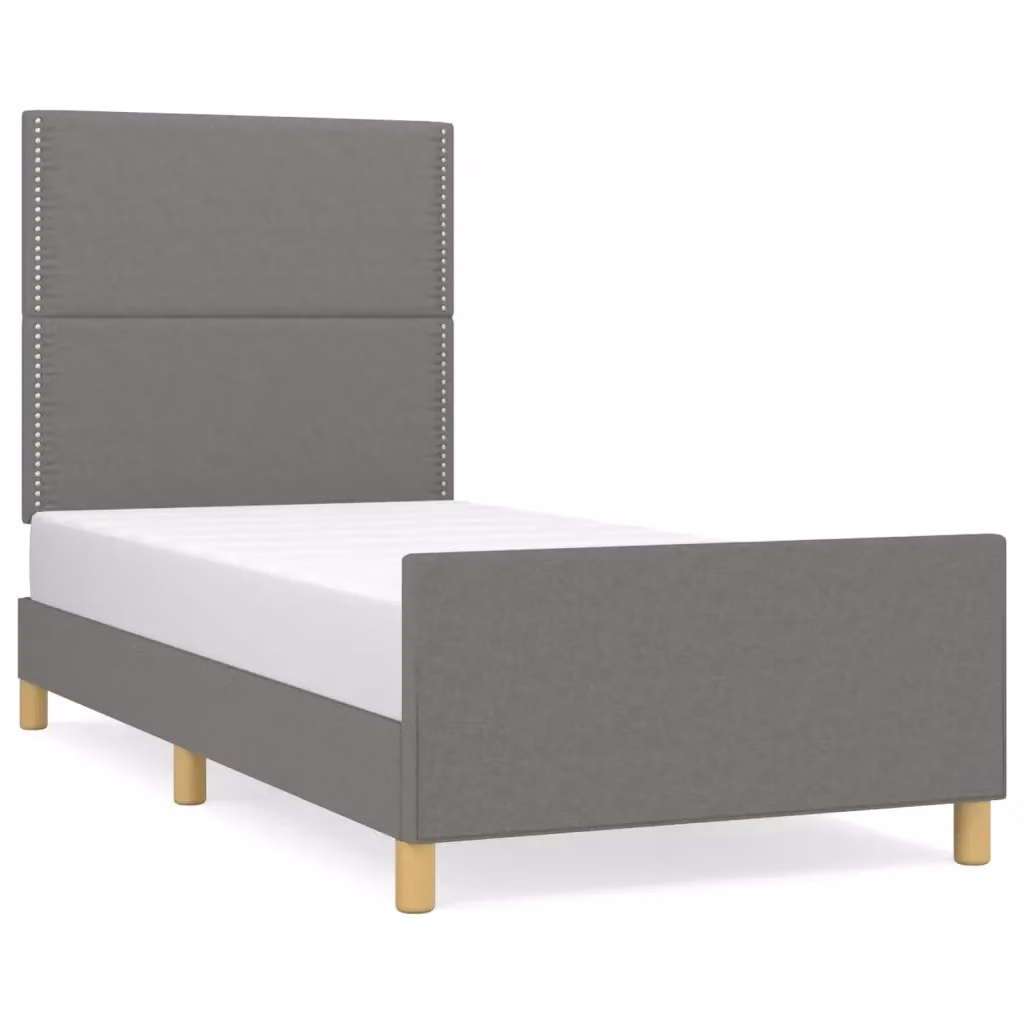 Struttura Letto Giroletto Design Mania in Tessuto Grigio Scuro con Listelli in Legno L 90 x P 200 cm – 2
