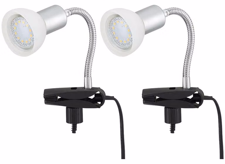 Set di 2 lampade da tavolo a LED, con braccio flessibile, in metallo e vetro, colore bianco, altezza 34 cm