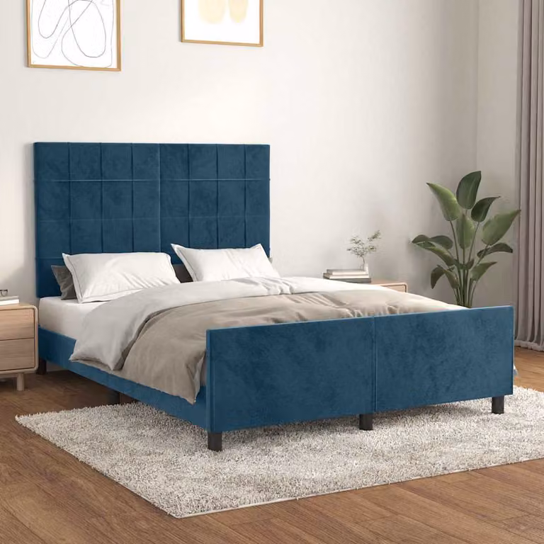 Giroletto senza materasso vidaXL in velluto blu con struttura in legno di larice, L/P/H: 140 x 200 x 128 cm