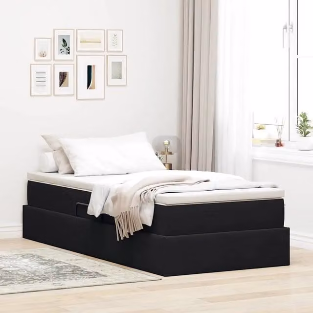 Letto con contenitore e materasso Nero 90 x 200 cm Velluto 3370277