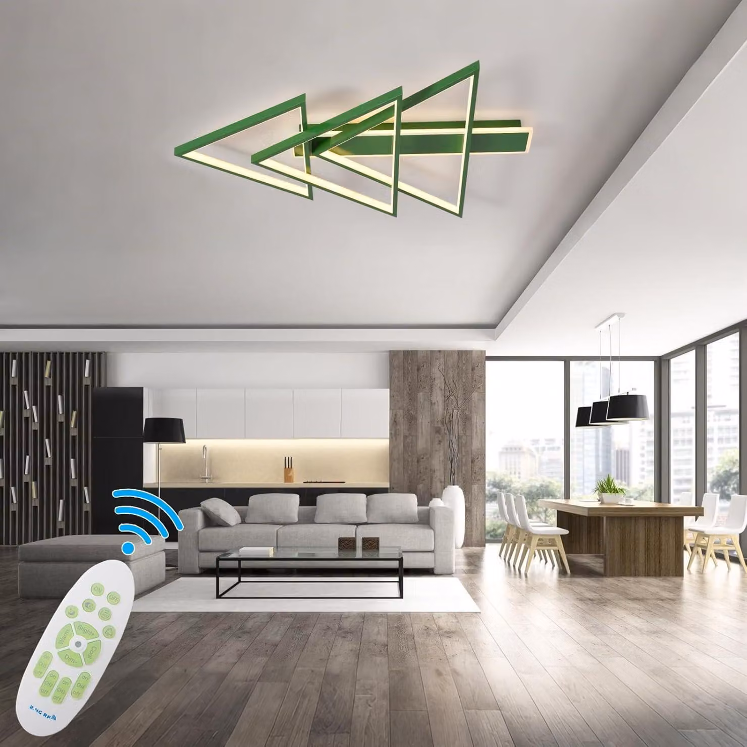 Lampada a soffitto LED da design, 102W, dimmerabile, moderna, verde, diametro 114 cm